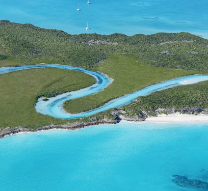 a river running through a green island