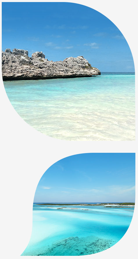 rocks along the ocean in the top image and view of the ocean in the bottom image