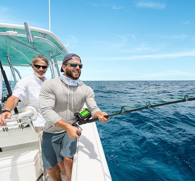 Deep Sea Fishing man with reel 