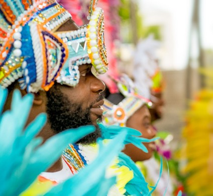 a person wearing a colorful hat