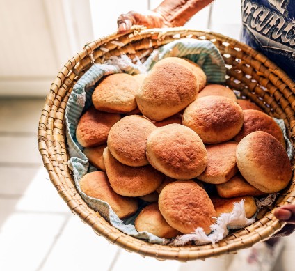 a basket of brown round objects