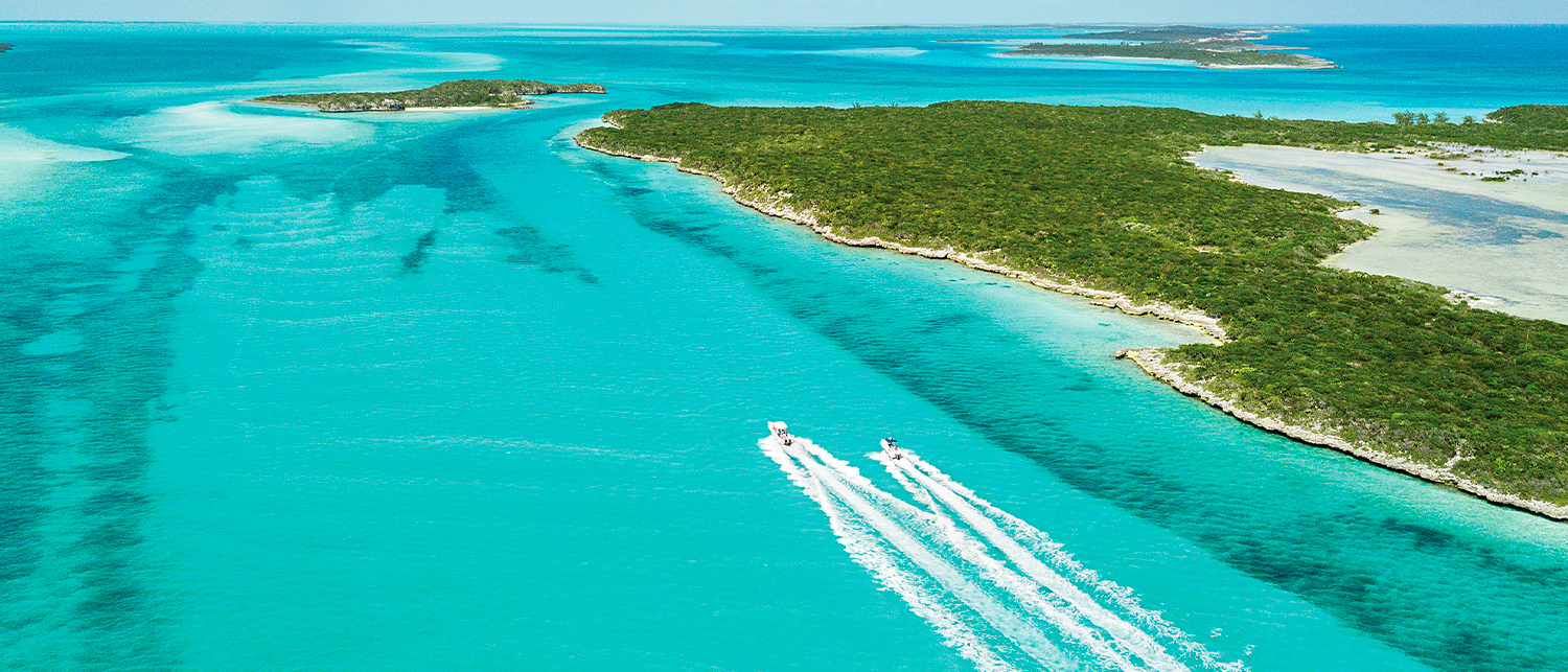 aerial view of power boat