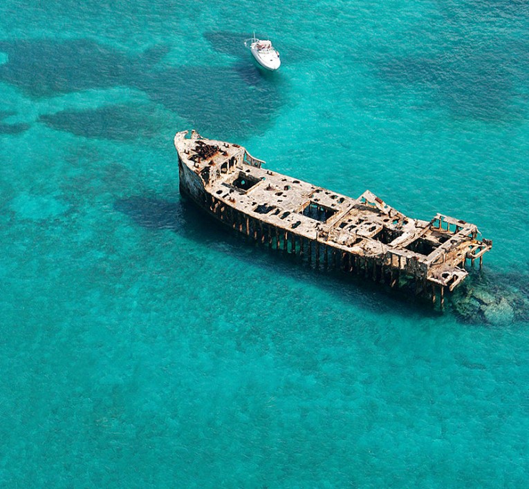 ship wreck in the middle of the ocean